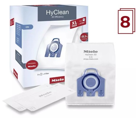 HYCLEAN 3D Efficiency GN XL, MIELE VREČKE ZA PRAH XL 8 vrečk, 2 filtra za motor, 2 filtra za izh. zrak