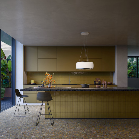 SOFFIO belo SATIN STEKLO FALMEC Otočna napa